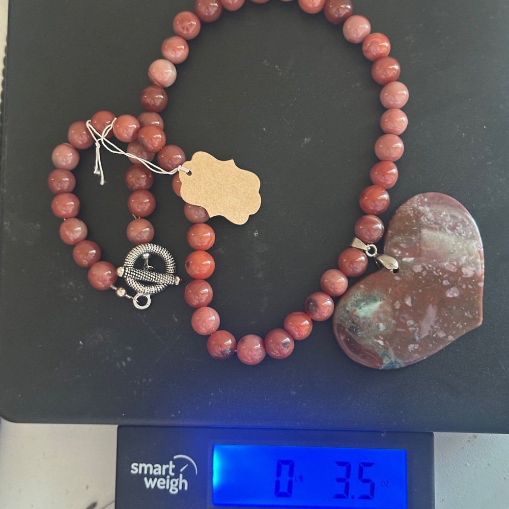 HEART Statement Pendant Necklace in 19KP, Marbled Red, Large Beads - Picture 10 of 10
